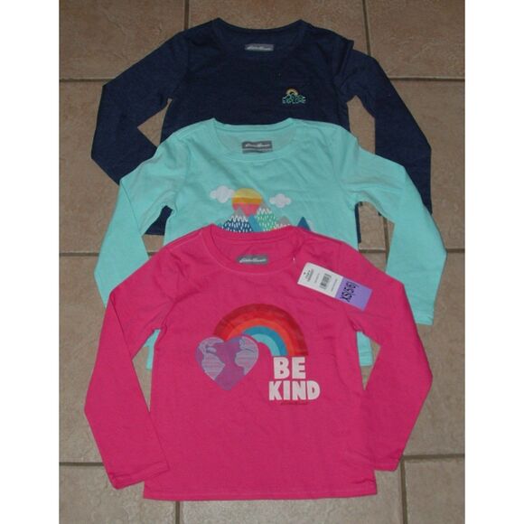 NEW Girls Sz XS (5/6) Multicolored Long Sleeve Tee Shirt 3 Pc Lot EDDIE BAUER - Picture 1 of 10